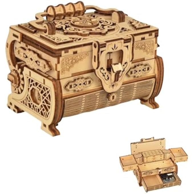 3D PUZZLES FOR ADULTS, 2 IN 1 PUZZLE BOX WITH UNIQUE OPENING MECHANISM, WOODEN TRICK MUSIC TREASURE JEWELRY BOX MODELS, BRAIN TEASER PROJECTS FOR ADULT KID AGE 14+ - Image 1